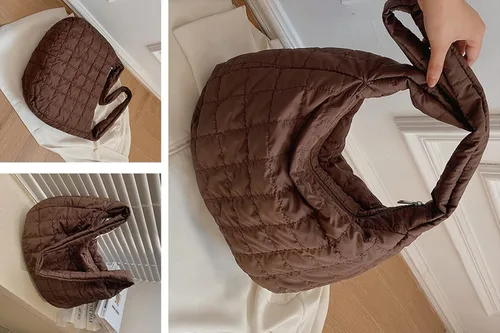 Vista 5 de Bolsas de mano acolchadas para mujer, ligeras, acolchadas, ligeras, de nailon, de algodón, acolchadas, grandes