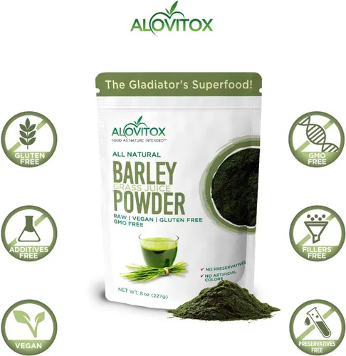 Vista 3 de Alovitox Jugo de hierba de cebada orgánica en polvo de 8 onzas, antioxidante e inmunitario, desintoxica y nutre, todo natural, sin gluten, sin OMG