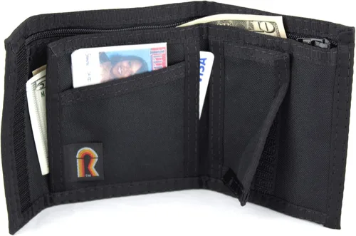 Vista 7 de Cartera de nailon plegable California con bolsillo interior. Cierre de gancho y bucle. Fabricado en Estados Unidos, Borgoña, Bifold