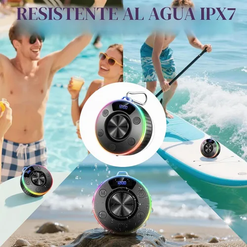 Vista 3 de Donerton Bluetooth Shower Speaker, Portable Bluetooth 5.4 Speaker with 360°HD Stereo Sound and Robust Bass, IPX7 Waterproof Speakers, LED Light