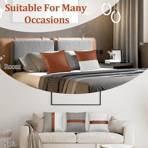Vista 5 de Buryeah 9 fundas de almohada de cuero de 18 x 18 pulgadas, fundas de almohada modernas de cuero sintético a rayas para dormitorio, sala de estar