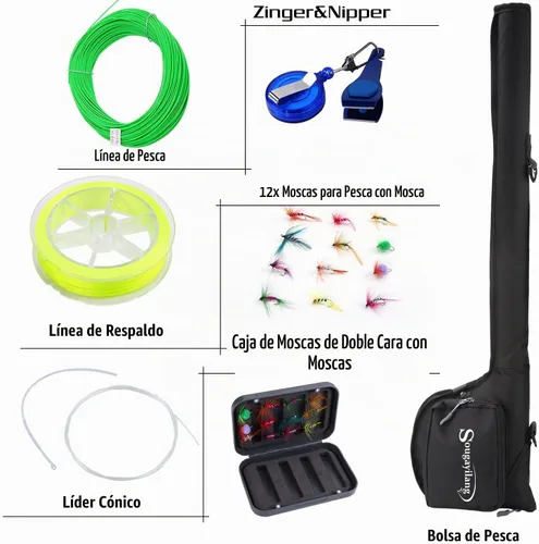 Vista 4 de Sougayilang Kit Combo de Iniciación de Pesca con Mosca Estándar, Caña de Mosca de 9 Pies Peso 5/6 con Mango SuperPolymer, Accesorios, Estuche