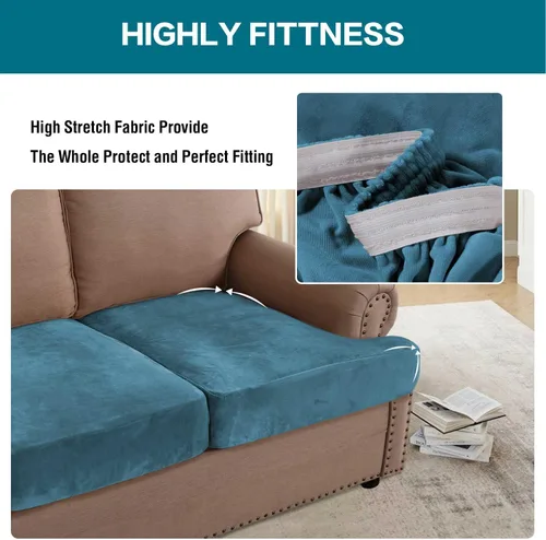 Vista 4 de Turquoize Funda de terciopelo para silla de cojín en forma de T, fundas de cojín en T para sala de estar, funda de sofá en forma de T, fundas