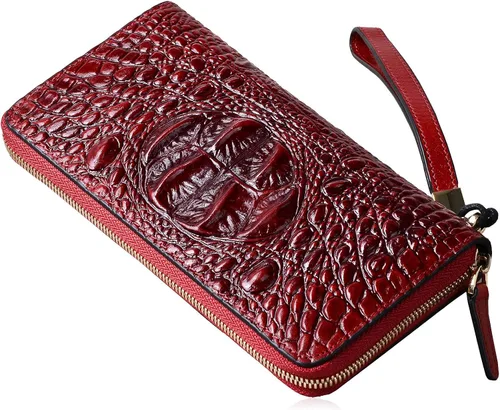 Vista 5 de PIJUSHI Cartera de pulsera de piel de cocodrilo para mujer bolso de mano