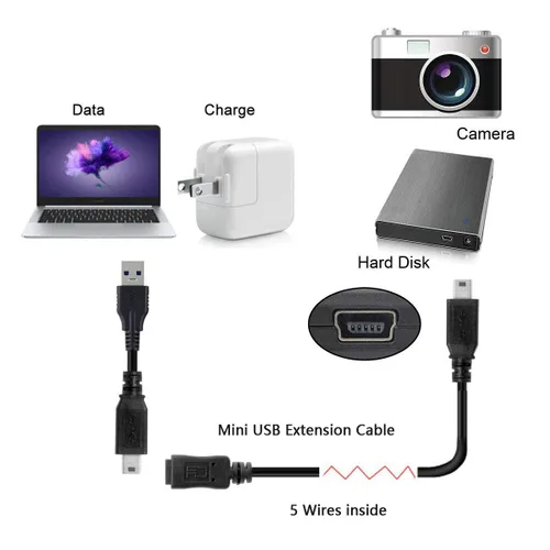 Vista 4 de chenyang Mini USB Cable de Extensión USB 2.0 Mini USB 5Pin Macho a Hembra Adaptador de Cable de Extensión de Alimentación de Datos 1.6 pies