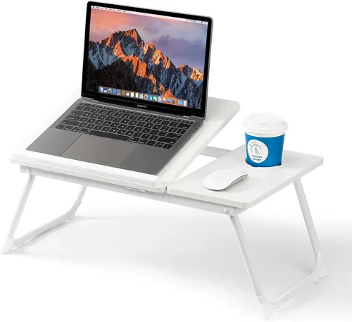 Vista 11 de Mesa para Laptop para Cama y Sofá, Mesa de Cama Plegable Ajustable con Portavasos, Bandeja para Servir Desayuno, Soporte de Mesa Portátil