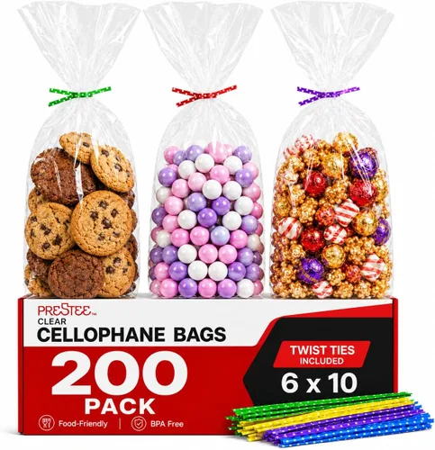 Vista 9 de Prestee Bolsas de celofán transparente autosellantes – Paquete de 200 bolsas de plástico transparente para embalaje, golosinas, regalos y bolsas