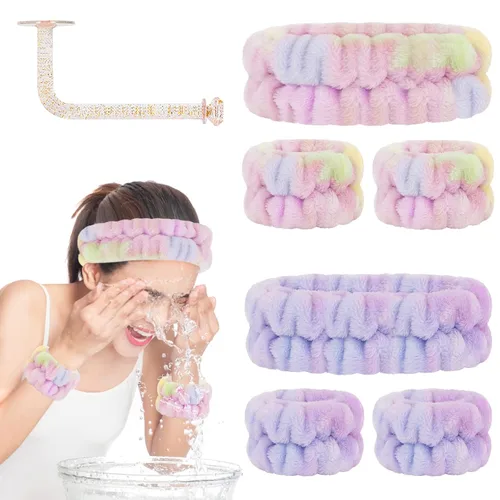 Vista 21 de CERETIA Juego de lavado facial – diadema, pulseras con soporte, toallas de muñeca de spa absorbentes de microfibra