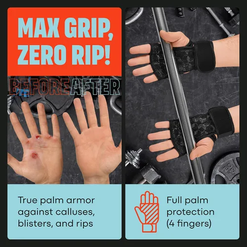 Vista 2 de Mava Sports Guantes de levantamiento de pesas con soporte de muñeca, guantes de entrenamiento, guantes de gimnasio, ideales para entrenamiento