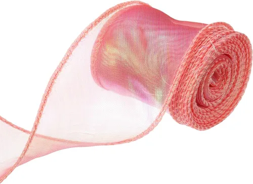 Vista 58 de MECCANIXITY - Cinta de organza con cable de 1 1/2" de ancho, brillante, transparente, con brillo irisado en tonos pastel, cinta de gasa para Beige