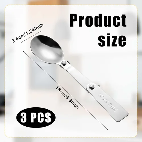 Vista 2 de Cucharas plegables para termo Funtainer, tarro de comida de 16 onzas, piezas de repuesto de cucharas de acero inoxidable, accesorios de cuchara