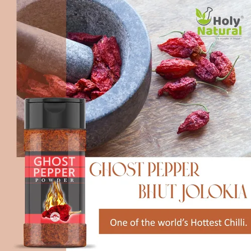 Vista 3 de Polvo de pimienta fantasma (Bhut Jolokia Chili) – 3.5 oz/100 gm, 100% puro, ahumado, picante y picante en polvo, añade sabor único, delicioso