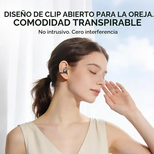 Vista 2 de Auriculares con clip M79 abiertos para los oídos, auriculares Bluetooth inalámbrico 6.0 con micrófono, control táctil de reproducción de 60 horas