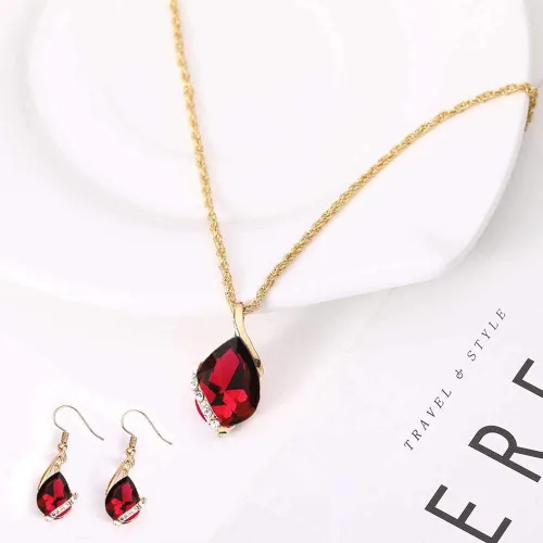 Vista 5 de ZINSBEDI - Juego de collar y pendientes para mujer y niña, chapado en oro, collar de cristal