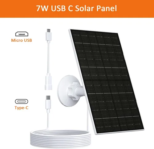 Vista 2 de Zivif Panel solar de 7 W para cámara de seguridad, cargador de panel solar USB C de 5 V compatible con cámara de batería recargable, IP65