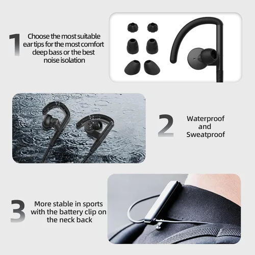 Vista 5 de SoundMAGIC ST80 - Auriculares Bluetooth con banda para el cuello, impermeables, con sonido estéreo de alta fidelidad, con cable, desmontables