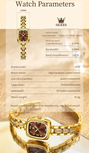Vista 6 de OLEVS Gold Watches Women Diamond Square Elegant Ladies Dress Small Slim Thin Wrist Watch
