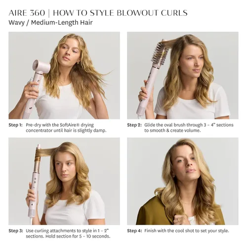 Vista 12 de Aire 360 Ceramic Dual Voltage Air Styler Blowout Kit with Curling Attachments, Oval Brush & Drying Concentrator Fast, Healthy Blowouts and