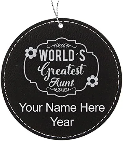 Vista 4 de LaserGram Personalized Christmas Ornament, World's Greatest Aunt, Faux Leather, Custom Laser Engraved Gift Idea (Round Shape, Black with Gold)