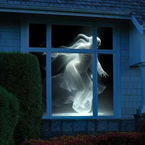 Vista 2 de Tela de pantalla de proyección trasera para videos virtuales de proyección de ventanas de Halloween y Navidad