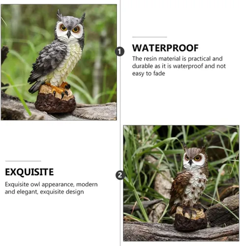Vista 3 de YARDWE Estatuas de búho y animales del bosque, 2 piezas, decoración de micro paisaje, escultura de búho, animales de jardín para jardín, paisaje