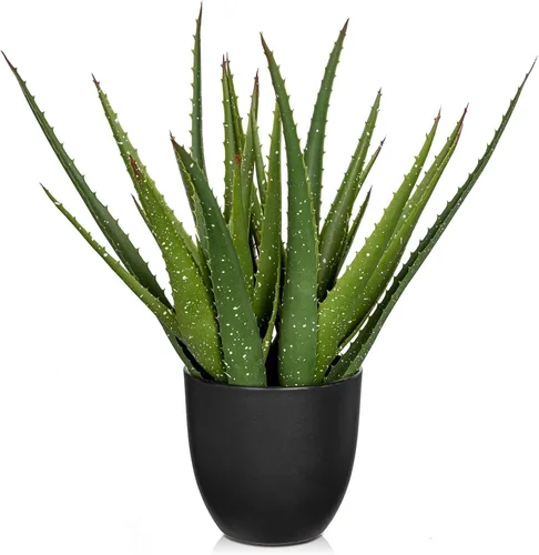 Vista 11 de GnFlus Plantas suculentas falsas de aloe vera de 13 pulgadas, suculentas artificiales grandes con maceta negra, planta de aloe sintético en maceta