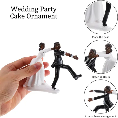 Vista 4 de Decoración negra para pastel de boda de 5.90 pulgadas de resina pintada a mano, figura de novia y novio para boda, ceremonia, fiesta, decoración