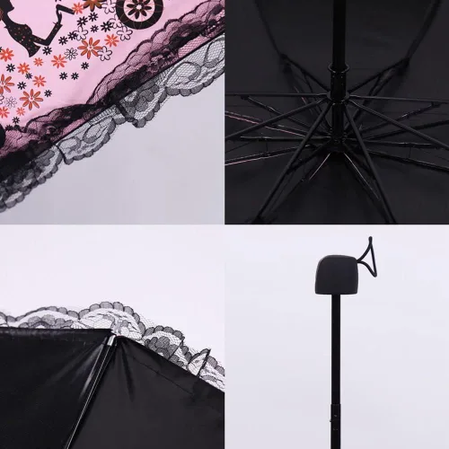 Vista 3 de Folding Umbrella Travel Umbrella Folding UV Protection Lace Lace Sun Umbrella Ladies Girl Sunshade Lace Decorative Butterfly Lace Printed Sunshade