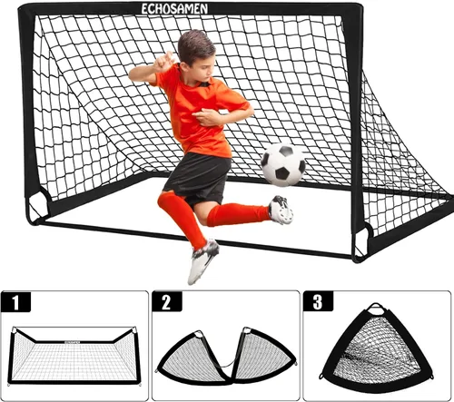 Vista 5 de Porterías de fútbol para niños para el patio trasero, juego de 2 porterías de fútbol de 6 x 4 pies para niños con red de fútbol, 10 conos de fútbol