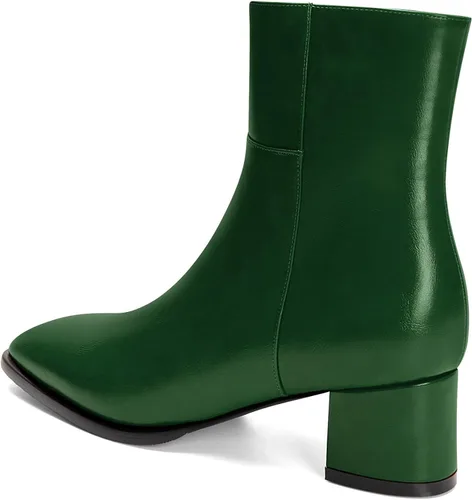 Vista 4 de Aachcol Botas de tobillo para mujer, tacón grueso medio, punta cuadrada, cierre clásico, 2 pulgadas