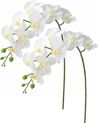 Vista 7 de Htmeing 2 tallos de orquídeas artificiales de tacto real, orquídeas falsas Phalaenopsis para centro de mesa, hogar, cocina, boda, fiesta, decoración