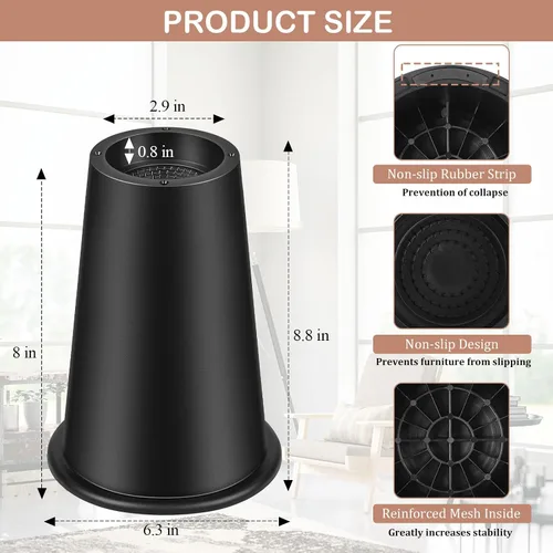 Vista 2 de shouwuhho Elevadores de Cama de 8 Pulgadas, Elevadores de Muebles Redondos Resistentes Elevan 14" 12" 8" Mesa, Patas de Escritorio, Sofá, Sillón