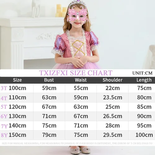 Vista 6 de Ropa de vestir de princesa, disfraz rosa para niñas pequeñas, disfraz de Halloween con accesorios de 3 a 8 años