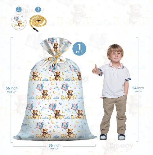 Vista 2 de KIDAJOY Bolsas de regalo extra grandes de oso de peluche, baby shower, Jumbo We Can Bearly Wait, bolsa de regalo de plástico para niñas y niños