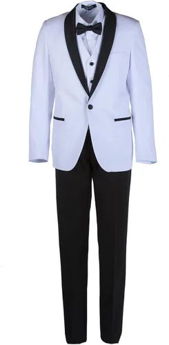 Vista 6 de Tuxgear Chaqueta de cena de chal blanco y negro para niños, 5 piezas, corbata de lazo