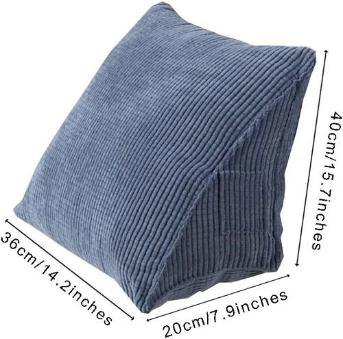 Vista 2 de Cojín de pana de algodón PP de alta elasticidad para respaldo, cojín de posicionamiento, almohada de lectura (azul)