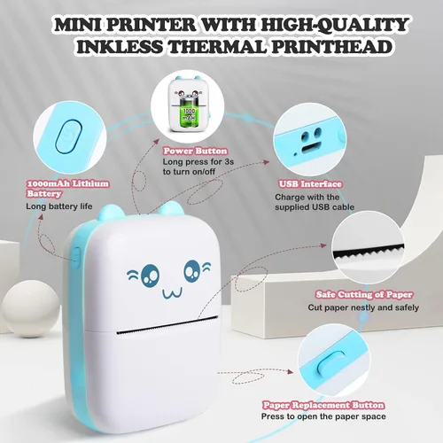 Vista 6 de Impresora de calcomanías, impresora térmica Bluetooth sin tinta con 10 rollos de papel, fabricante de calcomanías, cápsula de impresión, impresoras
