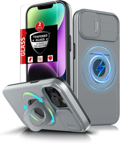 Vista 92 de Funda magnética para iPhone 11 Pro compatible con carga inalámbrica MagSafe, con 2 protectores de pantalla, anillo kickstand de 360° integrado +