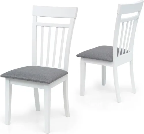 Vista 3 de Dining Kitchen Set of 3 Square Table and 2 Side Warm Chairs Classic Solid Wood in White Finish