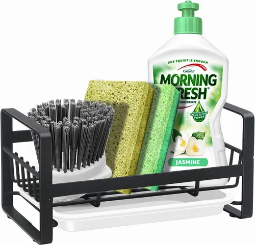 Vista 10 de Soporte de esponja de cocina para fregadero, organizador de fregadero de cocina, escurridor de bandeja de fregadero, trapos de platos, cepillo