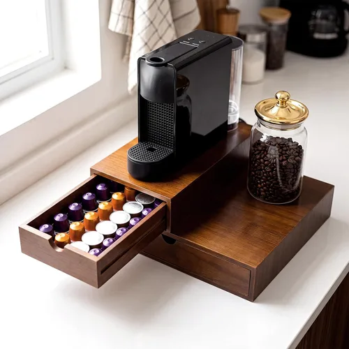 Vista 6 de Caja de té de madera del café del cajón del sostenedor de la vaina Color madera