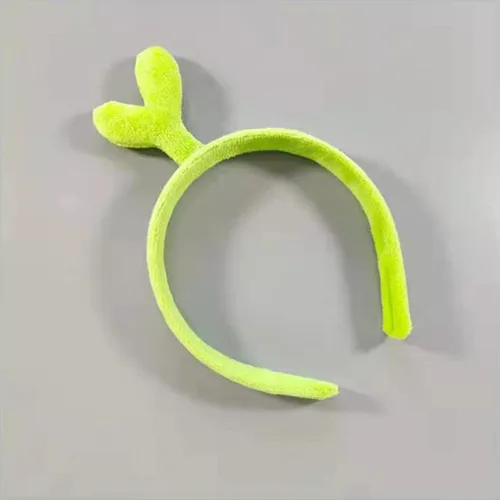 Vista 3 de Loveiy - Diadema de felpa verde con diseño de brote de frijoles femeninos con hebilla de maquillaje