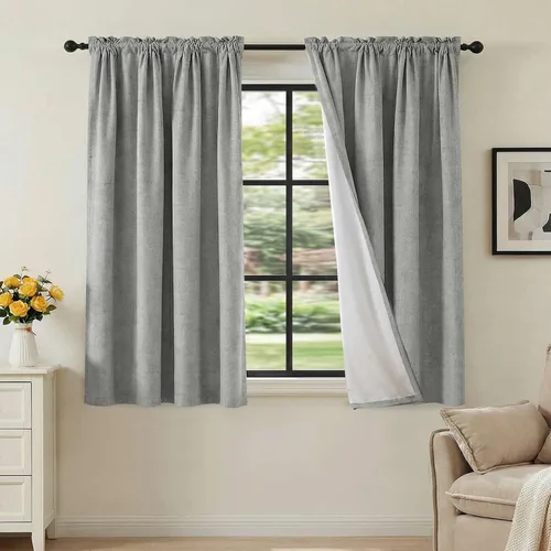 Vista 101 de H.VERSAILTEX Cortinas 100% opacas con aspecto de lino para dormitorio, bloqueo de luz completa, bolsillo para barra, cortinas de ventana gruesas