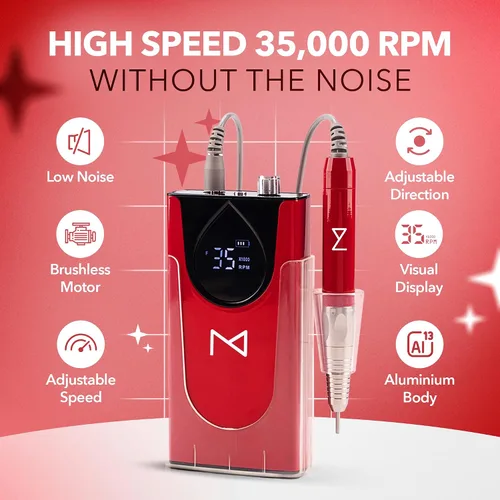 Vista 3 de M Max - Taladro de uñas profesional - Taladro de uñas con motor 2 en 1 sin escobillas - Eléctrico, inalámbrico, carcasa de aleación de aluminio