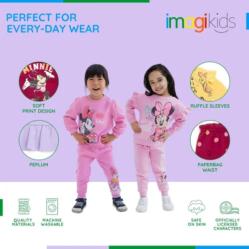 Vista 4 de Disney Conjunto de sudadera de vellón y pantalones deportivos para niñas, tallas de recién nacido a niño grande (recién nacido - 14-16)