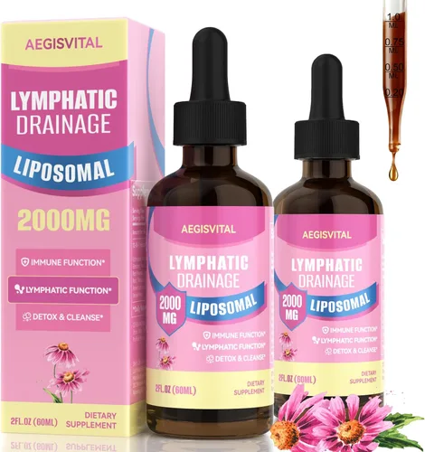 Vista 9 de Gotas de drenaje linfático liposomal, apoyo linfático con equinácea, diente de león, cúrcuma, bardana, saúco y caléndula, apoyo del sistema