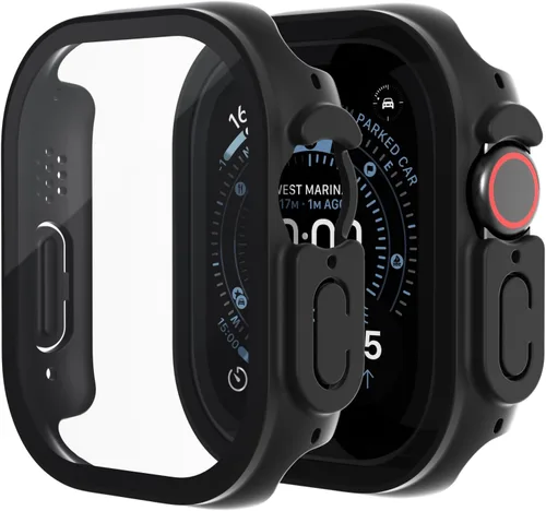 Vista 13 de Paquete de 2 fundas de vidrio templado compatibles con Apple Watch, protector de pantalla de policarbonato duro, protección general ligera contra