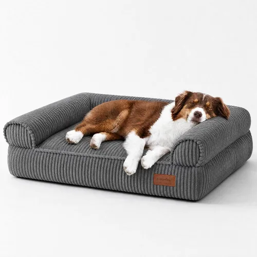 Vista 17 de FUKUMARU Sofá cama para perros, acogedora cama de pana para gatos de interior con funda lavable, cama ortopédica impermeable de 28 pulgadas