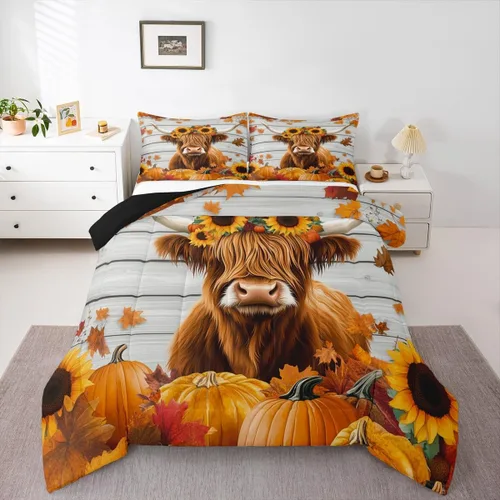 Vista 15 de Erosebridal Juego de edredón individual de pavo de Acción de Gracias, juego de ropa de cama de calabaza con hojas de otoño para niños y adultos