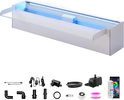 Vista 28 de Longrun Caja de Cascada de Estanque con Kit de Bomba, Vertedero de Cascada de Estanque de Acrílico Transparente con Bomba de 396 GPH 1500L/H